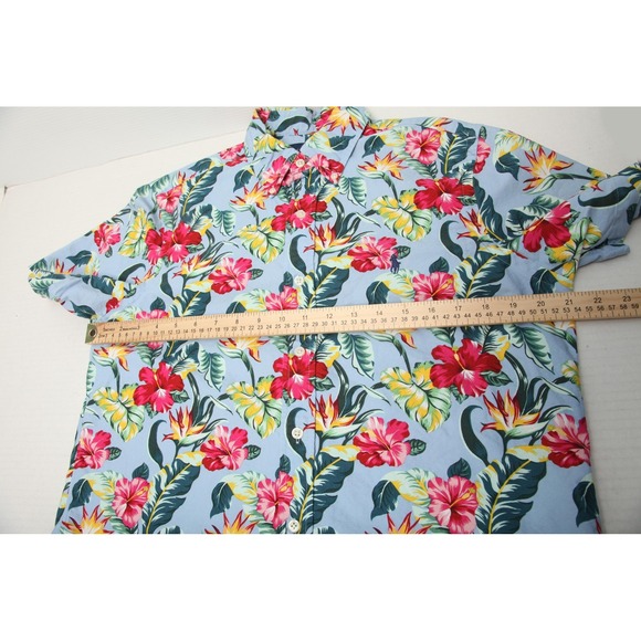 Ralph Lauren Shirt Mens Medium Blue Hawaiian Floral Short Sleeve Button Down - Picture 6 of 10